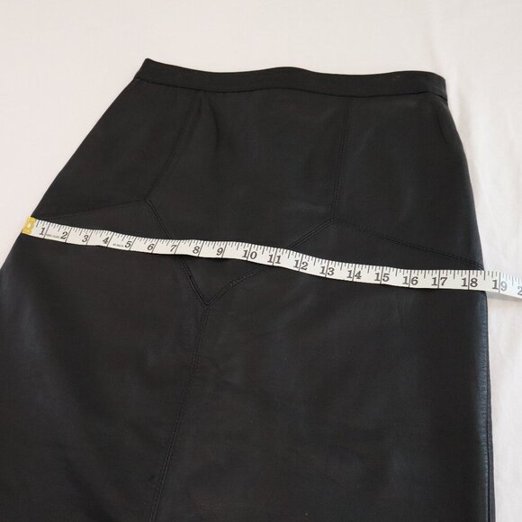 G-III Womens Vintage Black Leather Midi Pencil Skirt Back Snaps 80's Size 11/12 - Picture 9 of 11